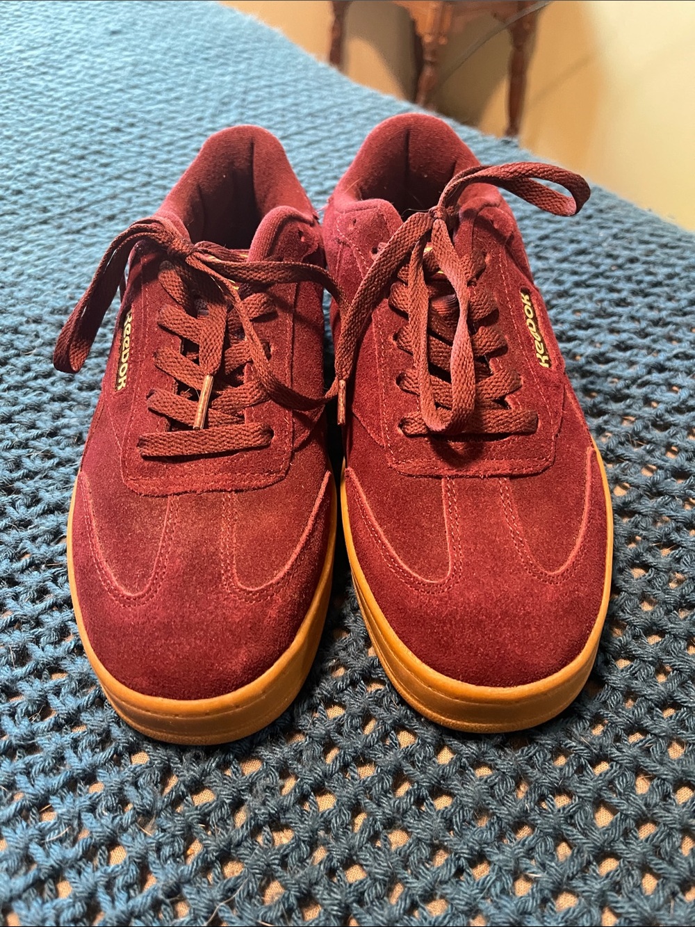 Reebok Women’s Burgundy Suede Sneakers with Gum Sole